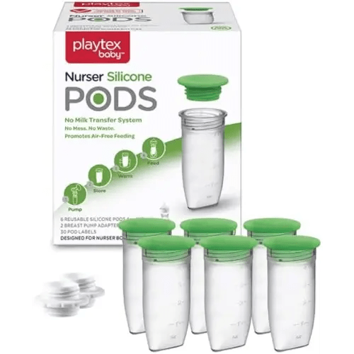 Playtex Baby Nurser Reusable Silicone PODS, 4 Oz (6 Count), Anti-Colic, Gas Reduction, Connects to Breast Pump, Freezer Friendly, Feeding Essentials for Newborn and Breastfeeding Babies