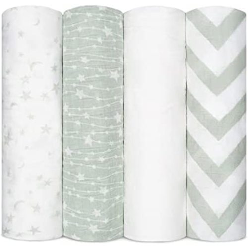 Muslin Swaddle Blankets Neutral Receiving Blanket Swaddling, Wrap for Boys and Girls, Baby Essentials, Registry & Gift by Comfy Cubs(Green)