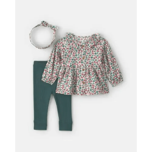 Baby Girl 3-Piece Floral Long-Sleeve Top & Pant Set | Carter's