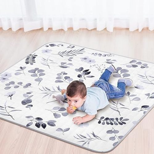 Watercolor Leaf Theme Portable Baby Play Mat, 43 x 43 Inch Washable Foldable Crawling Mat, Non Slip Playmat for Babies, Kids Play Mats Pad for Floor Playpen Toddler Infants Tummy Time Activity