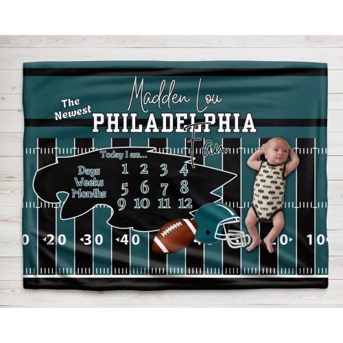 Philadelphia Baby Milestone Minky Blanket – Football fan, photo blanket, growth tracker, baby shower gift, baby boy,