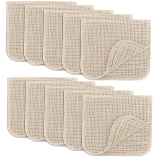 Muslin Burp Cloths Large 100% Cotton by Comfy Cubs, Color: Sand, Size: pack of 10
