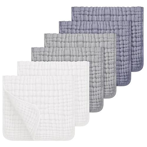Looxii Muslin Burp Cloths 100% Cotton Muslin Cloths Large 20''x10'' Extra Soft and Absorbent 6 Pack Baby Burping Cloth for Boys and Girls White+Gray - White+gray