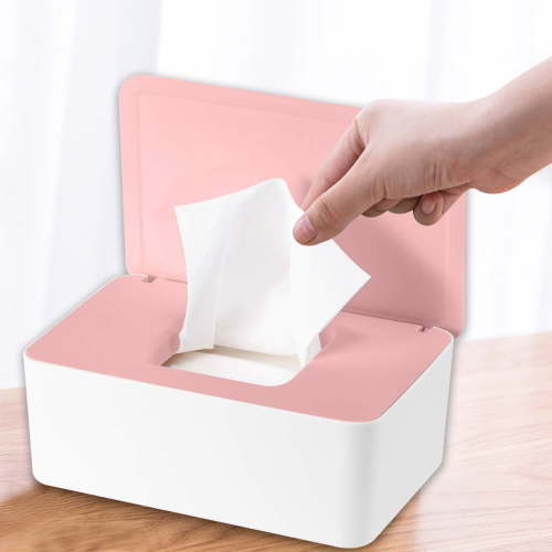 Wet Wipes Storage Box, Baby Wipes Dispenser Holder, Reusable Bathroom Wipe Container Dustproof Tissue Box Case with Lid for Home Office, White & Pink