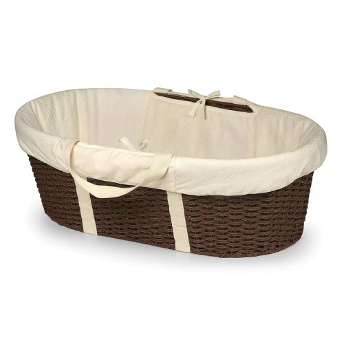 Badger Basket Wicker-Look Woven Baby Moses Changing Basket with Pad and Cover - Espresso/Ecru