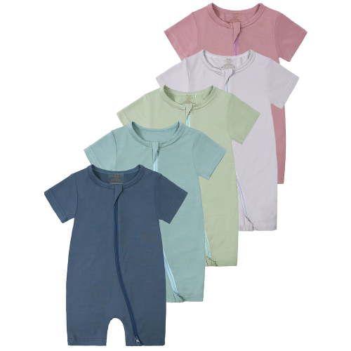 WIBACKER Baby Boys Girls Bamboo Viscose Romper, 2 Way Zipper Short Sleeve Jumpsuits, Sleep and Play 0-24 Months