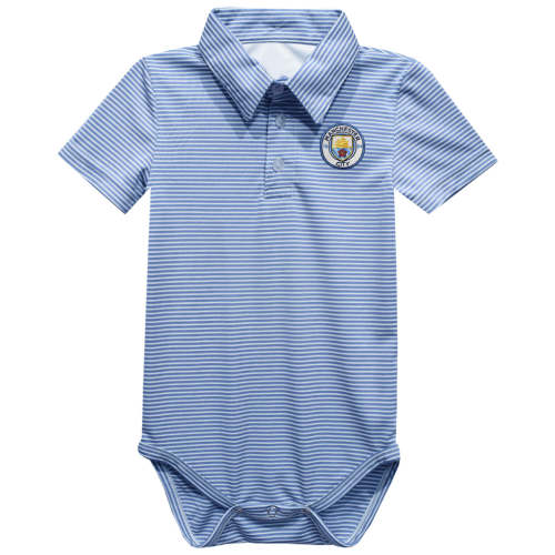 Manchester City Embroidered Light Blue Stripes Knit Polo Bodysuit, 6 M