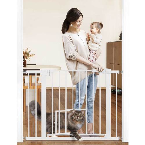 Baby Safety Gate 30"Tall 29.5''-40.5''Wide Doorway Baby Gate with Pet Door, White
