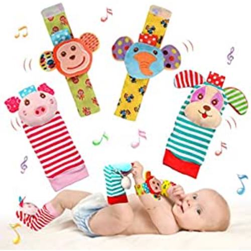 Amazon.com: SSK Soft Baby Wrist Rattle Foot Finder Socks Set,Cotton and Plush Stuffed Infant Toys,Birthday Holiday Birth Present for Newborn Boy Girl 0/3/4/6/7/8/9/12/18 Months Kids Toddler,4 Cute Animals : Toys & Games