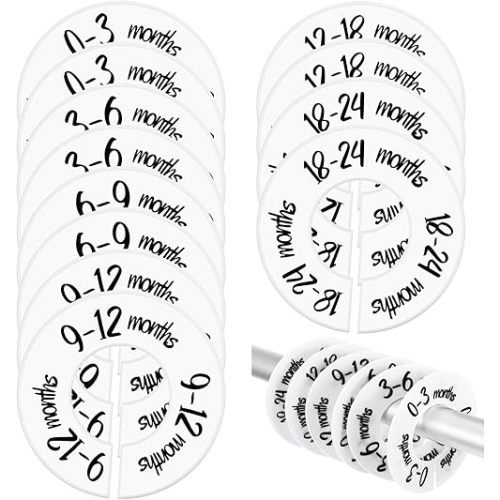12PCS Baby Closet Dividers, Fits 1.5" Rod Round Baby Clothes Dividers Hanger, Babies Clothes Size Age Divider Nursery Closet Organizer from Newborn to Toddler, Unisex Babies Cloth Separators