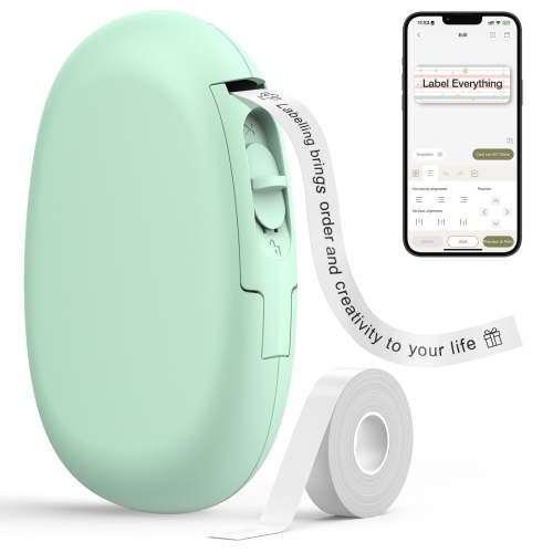 SUPVAN E10 Bluetooth Label Maker Machine with Tape, Versatile App with 35 Fonts and 1k+ Icons, Green
