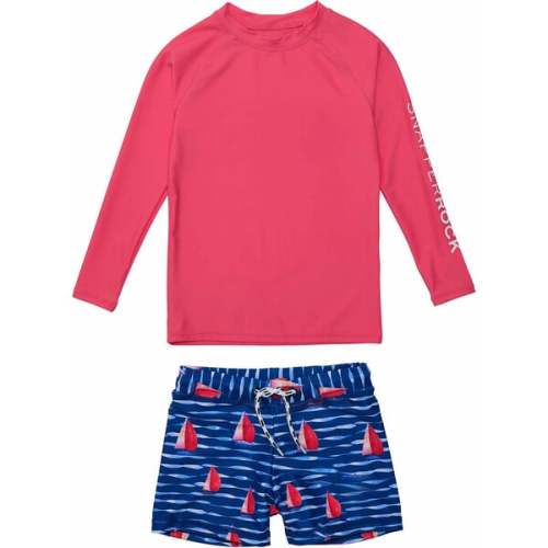 UPF50+ Contrast Long Sleeve Top & Short Set, Sailboat Rock - Snapper Rock | Maisonette
