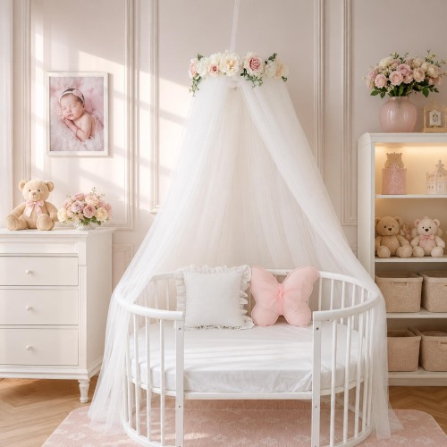 White Baby Crib Canopy for Girls, Baby Canopy, Kids Bed Canopy, Tulle Nursery Canopy, Boho Nursery Decor, Baby Shower Gift