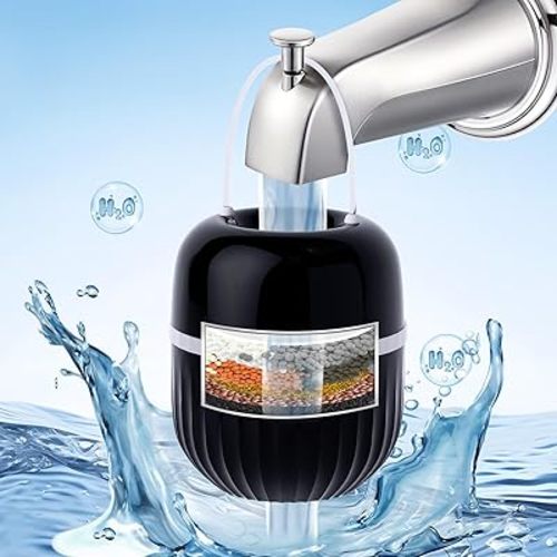 Bath Water Filter for Tub,Bath Water Filter Removes Hundreds of Contaminants for Softer Skin and Hair 5000 Gallons of Filtration Easy to Install for bathroom (Black)