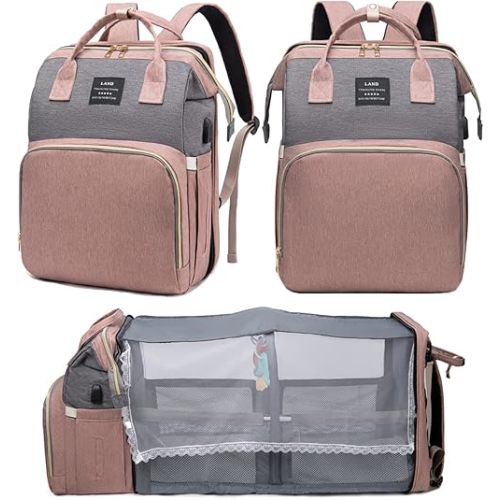 Diaper Dag with changing station, Diaper Bag Backpack, Multi-functional Travel Bag, Waterproof Diaper Bag, Baby Diaper Bag, Baby Bag for Boys and Girls, Pink