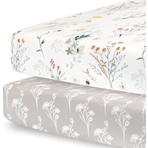 Pobibaby - 2 Pack Premium Fitted Baby Girl Crib Sheets for Standard Mattress - Ultra-Soft Jersey Knit, Safe and Snug, and Stylish Floral Crib Sheet (Wildflower)