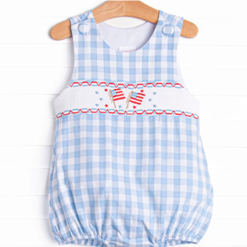 United We Stand Smocked Bubble, Blue – Stitchy Fish