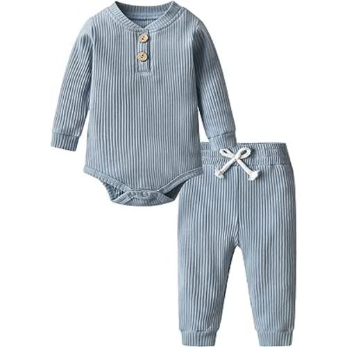 Amazon.com: Derouetkia Newborn Baby Boy Girl Clothes Ribbed Cotton Long Sleeve Romper and Pants Outfits Set: Clothing, Shoes & Jewelry