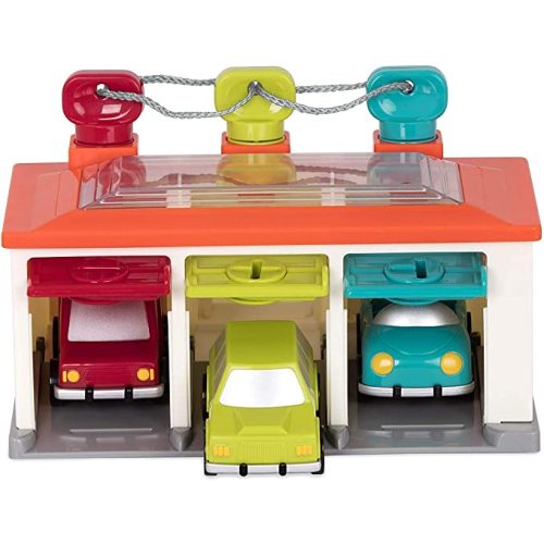 Battat – Car & Color Sorting Playset – Cause-And-Effect Toy – Push & Go Cars – Color-Coded Matching – 2 Years + – 3-Car Garage