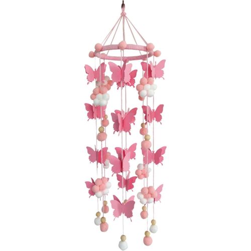 Baby Crib Mobile Cute Butterfly Felt Ball Mobile Ceiling Mobile Hanging Decoration for Baby Nursery Room Decor Baby Shower (Pink)