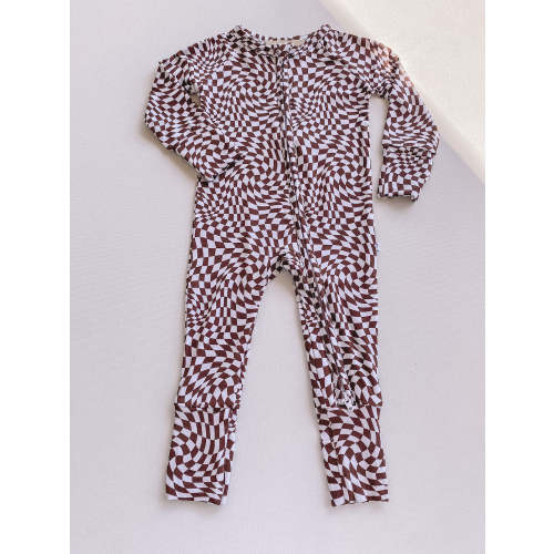 brown wavy checker bamboo romper