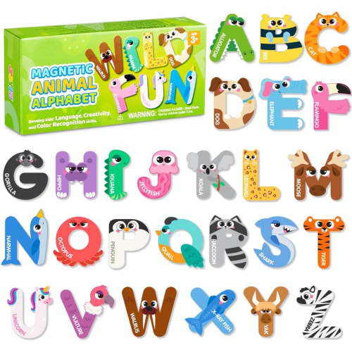 Joyfy 26 Pcs Large Size Magnetic Letters Cute Fridge Magnets for Toddlers & Preschool Kids, Animal Alphabet Learning Toys, ABC Spelling Educational Magnetic Toys
