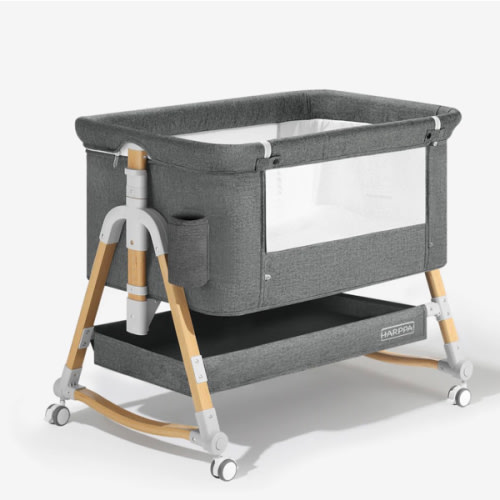 HARPPA Cuddly 3-in-1 Baby Bassinet Bedside Sleeper for Reflux | Attaches to Bed, Adjustable 5 Heights, Non-Toxic & CPSC Certified | Sturdy Aluminum Frame, Portable Wheels, Tool-Free Setup, Gentle Rocking | Perfect for Newborns, Infants, Small Spaces & Saf