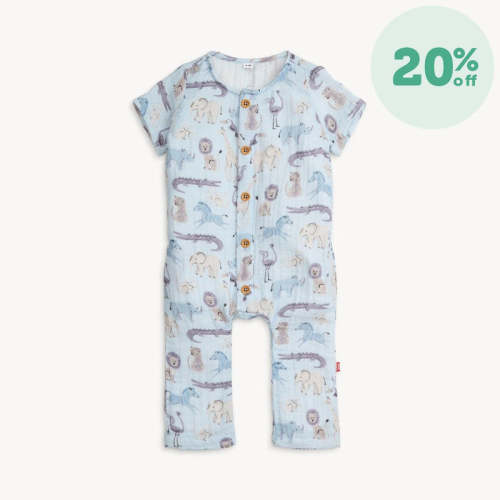 jungle jazz cotton gauze magnetic short sleeve romper