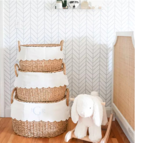 Bunny Williams Nesting Baskets with Scalloped Liner - Set of 3