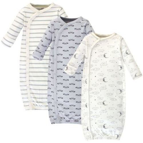 Touched By Nature Baby Boy Organic Cotton Side-closure Snap Long-sleeve Gowns 3pk, Mr. Moon, 0-6 Months
