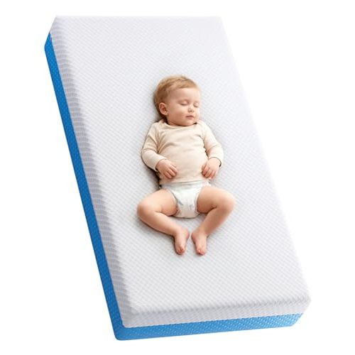 Tivellary Dual-Sided Crib Mattress – Gel Memory Foam Infant & Toddler Mattress, Breathable Hypoallergenic Removable Cover, Fits Standard Cribs 52"x27.5"x5''