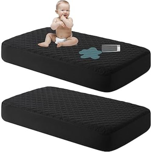 NTBAY 2 Pack Waterproof Crib Mattress Protector, Quilted 28"x52" Toddler Fitted Sheet - Machine Washable - Soft and Breathable Mattress Pad Cover for Crib, Nursery, Daycare, Cot, Black