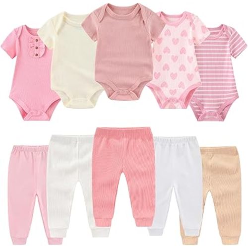 Baby Bodysuit and Pant Set 10 Pack Cotton Newborn Baby Boy Girl Clothes Outfits