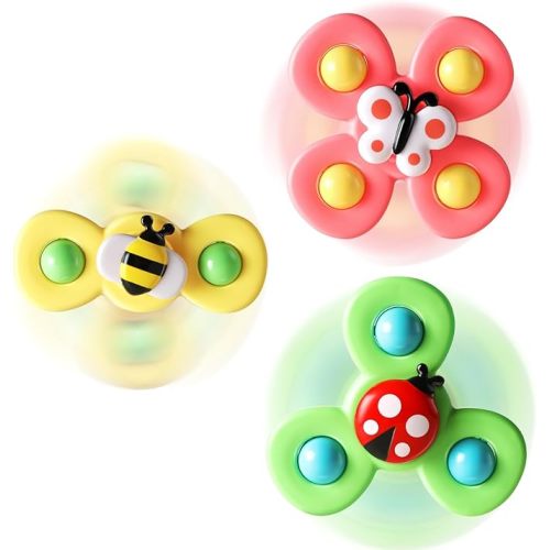 ALASOU 3PCS Suction Cup Spinner Toys for 1 Year Old Boy Girl|Spinning Top Baby Toys 12 18 Months|1 2 Year Old Boy Birthday Gift|Baby Toys for Kids Ages 1-3|Sensory Toys for Toddlers 1-3