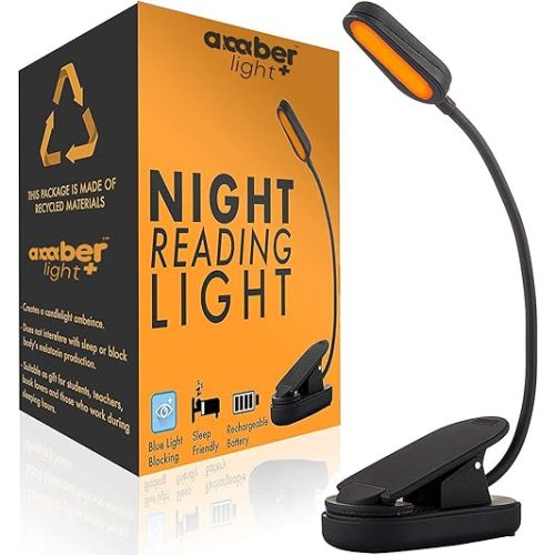 Giftable Amber Book Light - Blue Light Blocking - Night Reading Light by Amber Light Store. Rechargeable. 1600K for Reading in Bed at Night. Perfect as a Giftable Kindle Light and LED Book Light.