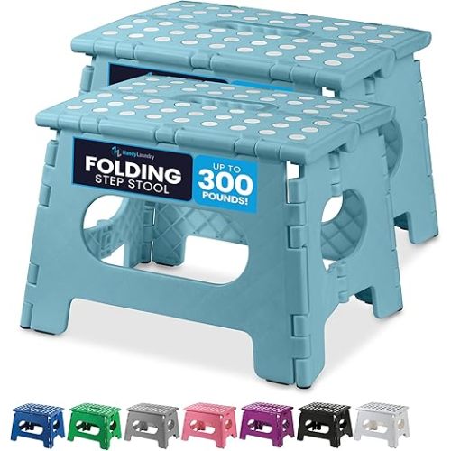 Handy Laundry Folding Lightweight Step Stool is Sturdy Enough to Support Adults and Safe Enough for Kids. Opens Easy with One Flip. Great for Kitchen, Bathroom or Bedroom. (Teal | 2-Pack)