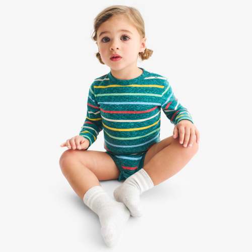 Heathered long sleeve babysuit - rainbow stripe