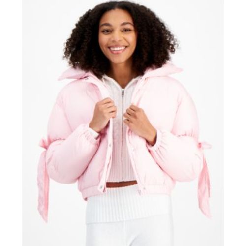 Juniors' Bow-Trim Puffer Jacket