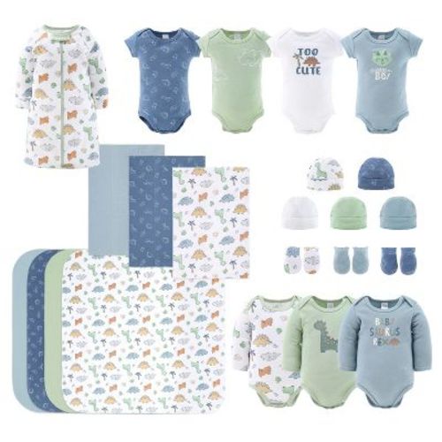 The Peanutshell Baby Saurus 23-piece Layette Gift Set In Blue/green 0-3 Months