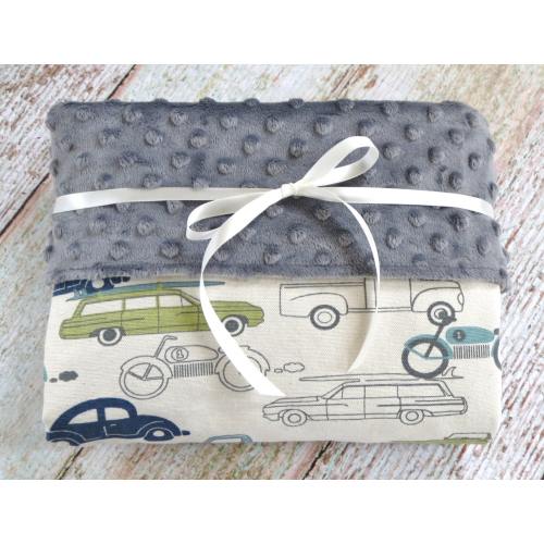 Baby Blanket - Baby Boy Blanket - Gray Minky Blanket - Retro Rides Baby Blanket - Vintage Car Baby Blanket - Car Minky Blanket - Car Blanket