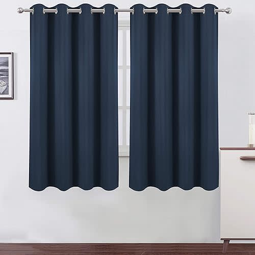 LEMOMO Blackout Curtains 52 x 63 inch/Navy Blue Curtains Set of 2 Panels/Thermal Insulated Room Darkening Bedroom Curtains