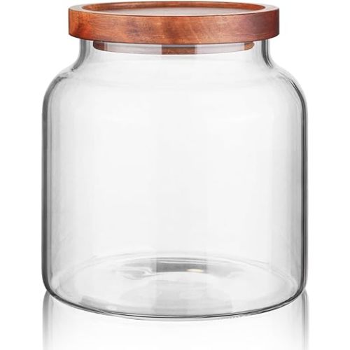 Labina Glass Storage Container Airtight Food Jars Kitchen Canister with Wood Lids, 54 Oz (1600ml) Wide Mouth Pantry Organization Glass Jar for Flour, Sugar, Cookie, Spagetti, Nuts and Candy