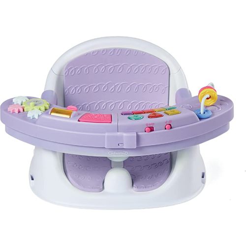 Infantino Music & Lights 3-in-1 Discovery Seat & Booster, Toddler Booster Seat for Dining Table or Kitchen Chair, Baby Activity Center & Snack Tray, Lavender