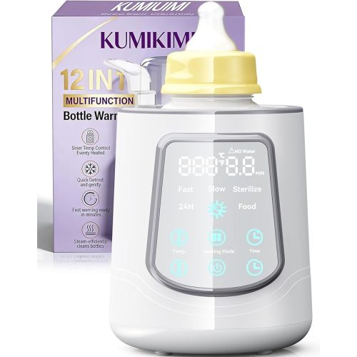 12 in 1 Fast Baby Bottle Warmer with Even Heating No Hot Spots, Night Mode, Sterili-zing, Constant Temp Milk Warmer for Breastmilk & Formula, Fits All Bottles Grey