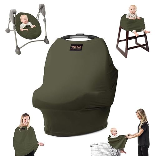 Milk Snob Original 5-in-1 Luxe Cover in Olive - Added Privacy for Breastfeeding, Baby Car Seat, Carrier, Stroller, High Chair, Shopping Cart, Lounger Canopy, Newborn Essentials, Nursing Top - Olive Green