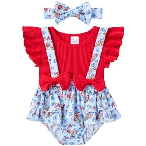 UNICOMIDEA Baby Girls Clothes 0-18 Months Bodysuit Ruffle Sleeve Newborn Outfit Romper with Headband
