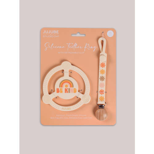 Silicone Teether Ring & Detachable Clip - Be Kind Rainbows