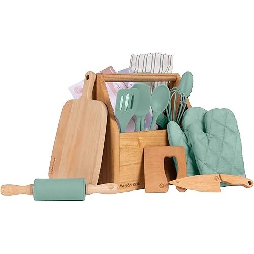 WeeSprout Little Chef Kids Cooking & Baking Set, 14 Piece Cooking Set with Real Kitchen Tools & Kids Apron, Baking Gift for Girls, Boys & Junior Chefs, Food Grade Materials, Choice of Colors