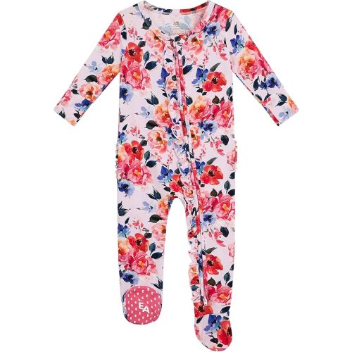 Bamboo Viscose Baby Girl Footie Pajamas, Newborn Sleepers Infant Onesie, 2-Way Zipper Footed Pjs