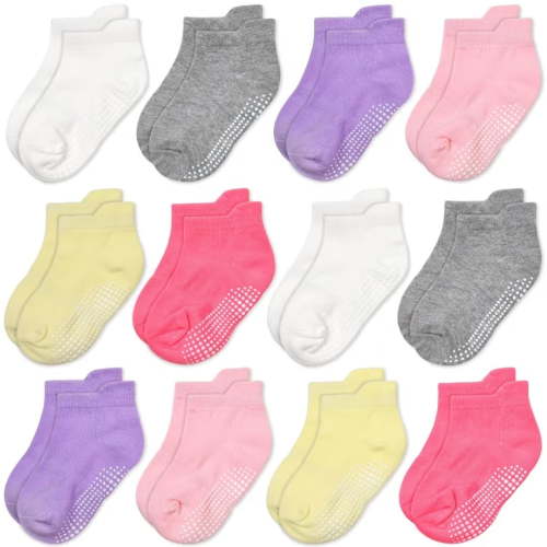 Non Slip Toddler Ankle Socks,12 Pairs Anti Skid Baby Girls Socks, Kids Grips Socks for Children 1-7 Years